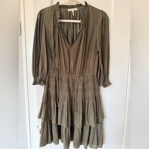 maje satin ruffle minidress in khaki - size 40 / 8